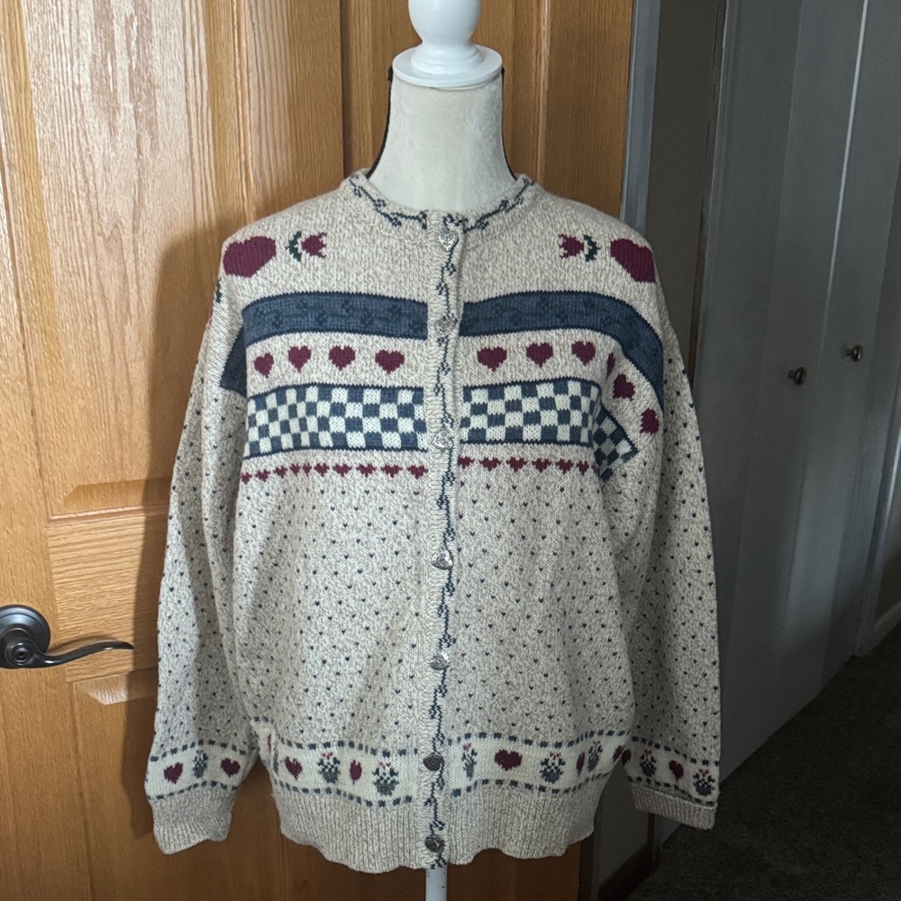 Vintage 1990 Eddie Bauer Grandma sweater wool blend red heart Cardigan